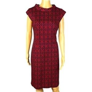 JONES WEAR DRESS red and black ikat design cap sleeve shift dress. Size 10. EUC